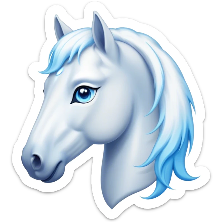 Cinematic Elegant White Horse Portrait Emoji, Head held high with a serene, graceful gaze, showcasing a magnificent pure white fur with a radiant shimmer, flowing mane and tail, and luminous blue eyes that exude beauty and grace, Simplified yet majestically refined features, highly detailed, glowing with a soft, ethereal light, high shine, poised and breathtaking, stylized with an air of pure elegance, capturing the essence of a stunning and graceful steed, so beautiful it feels like it could gallop out of the screen with effortless charm! sticker
