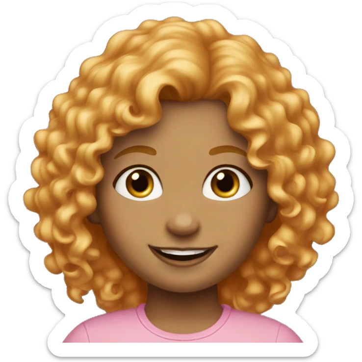 a girl with curly strawberry blond hair, size 10 and happy sticker