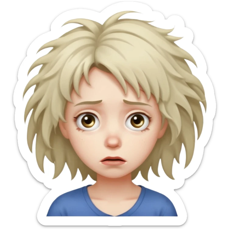 Une fille avec des yeux révulsées, fatiguée les cheveux en pagaille et saoulée de la vie sticker