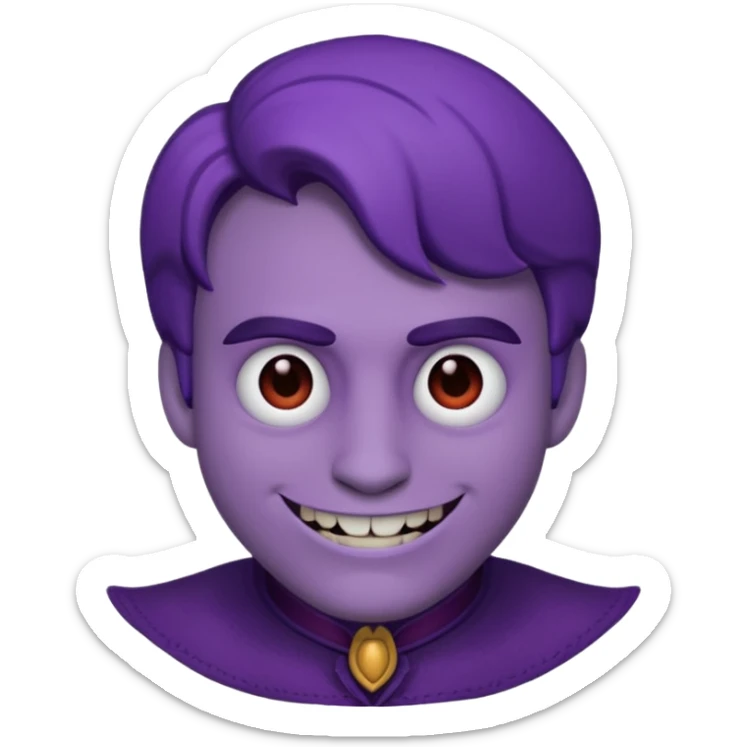 William Afton as an emoji inspired by Five Nights at Freddy's character, purple color scheme, sinister smile, subtle villainous expression sticker