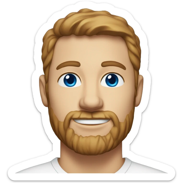 A head and shoulders shot of a 35 year old white man, with short brown hair, with stubble facial hair,   with blue eyes wearing a t-shirt. sticker