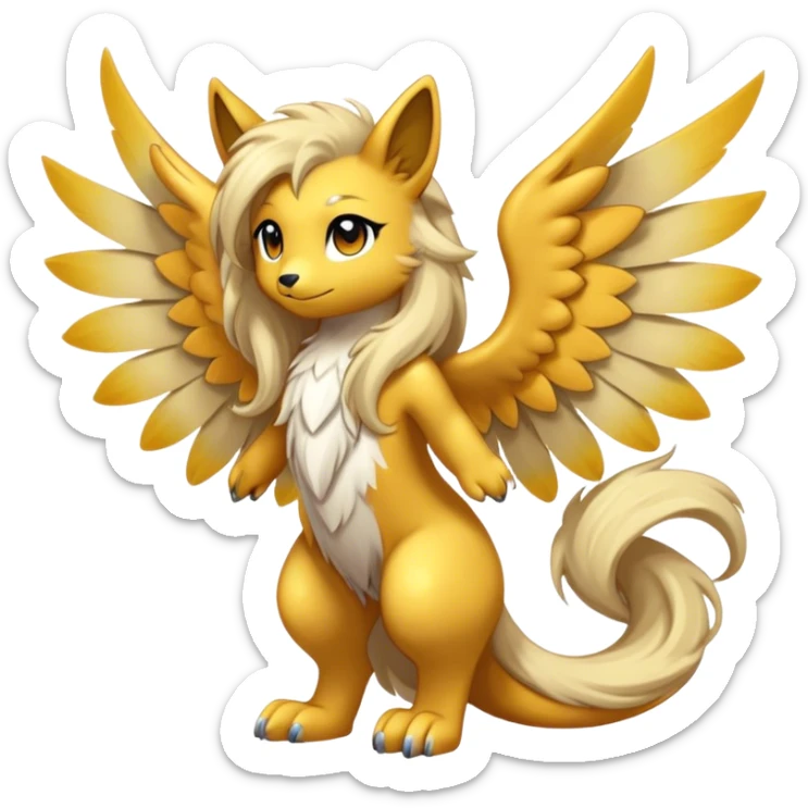 Anthro Sona Cool Cute Adorable Colorful Shy Winged Shiny Fakemon-Fantasy-Creature With Long Hair-Mane Full Body sticker
