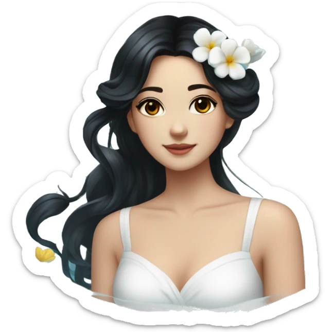Pretty young Lady with black hair flowers in hair white dress surrounded by flowing water sticker