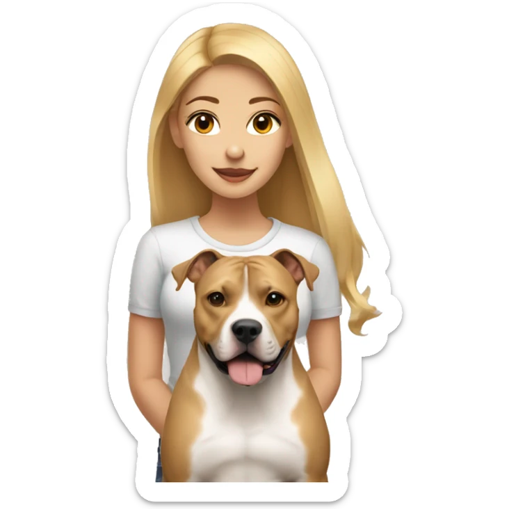 Blonde girl with light brown american staffordshire terrier sticker
