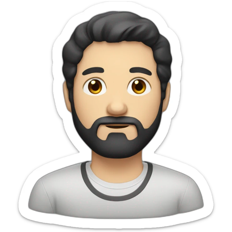 White Man with beard AND black hair of three days AND a shirt sticker