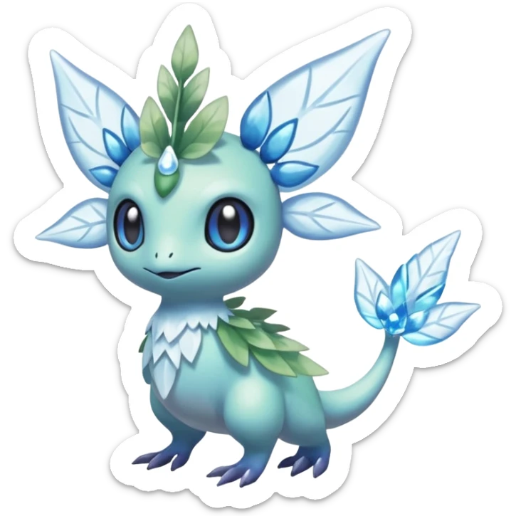 elemental icy floral ethereal glacial Axew-Rufflet-Brionne-Celebi-Pokémon-Fakémon-hybrid-creature sticker