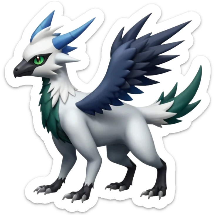 Shiny Black Grey White and Dark-Green Trico-Nargacuga-Silvally-Absol-fusion sticker