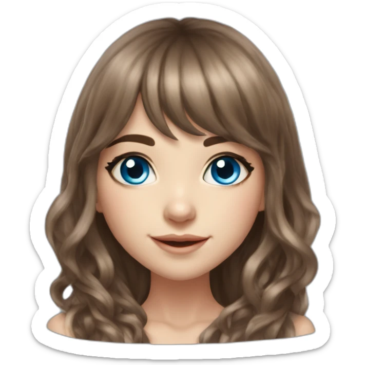 New Year's elf girl brown hair blue eyes beautiful nose bangs loose hair with long hair realistic sticker