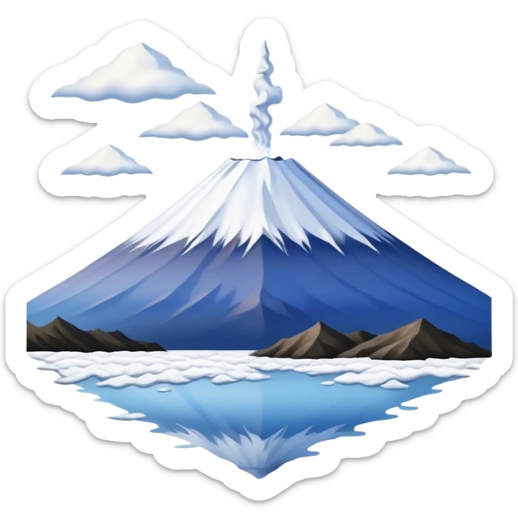 Cinematic Realistic Mount Fuji Landscape Emoji, depicted with the iconic snow-capped peak set against a serene sky rendered with lifelike textures and breathtaking, natural lighting. sticker