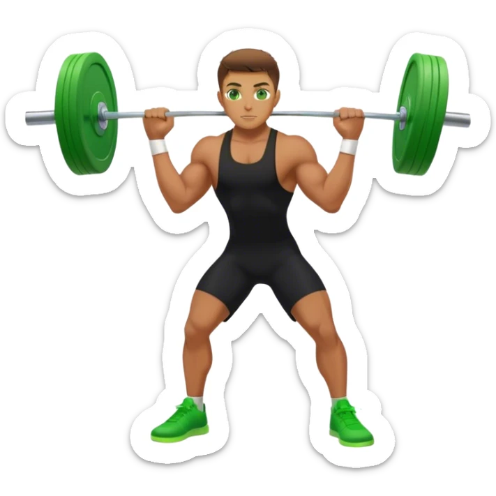 tanned guy green eyes black clothes green shoesclean and jerk exercise sticker