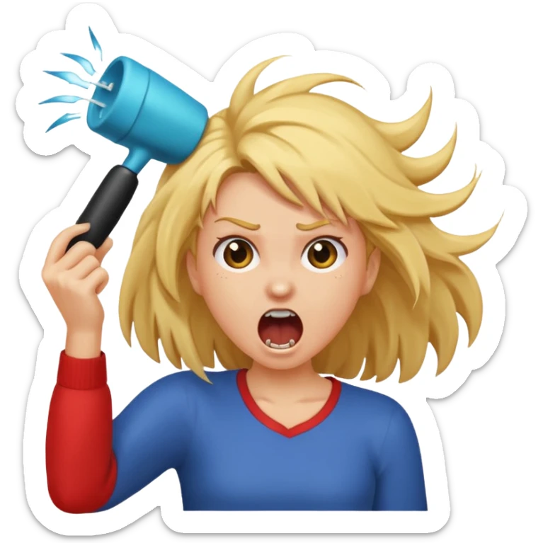 Girl ripping hair out yelling holding hair sticker