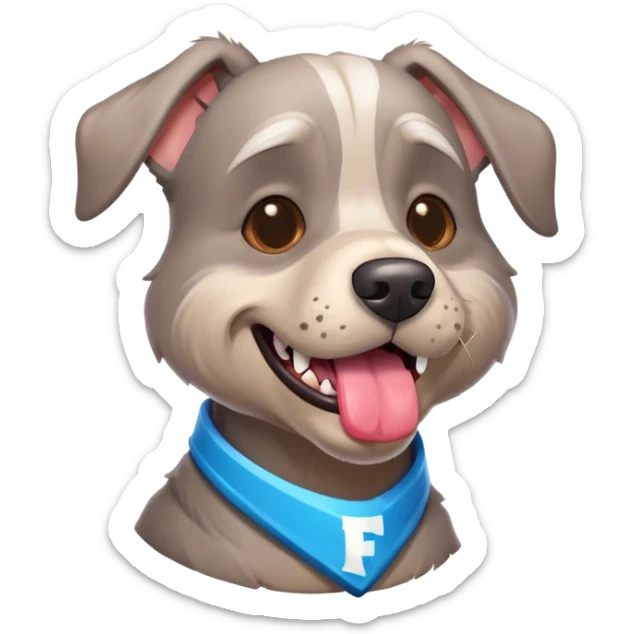 Grey old dog with tongue sticking out and a Fortnite shirt on sticker
