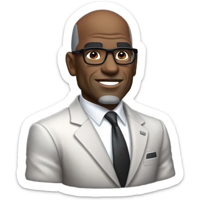 old deon sanders with small round face and suit and glasses and buzz cut and small eyes and over 50 small gray bearded receding hairline and small black eyes and wrinkled forehead sticker