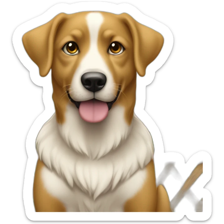 Créame  joven de pelo largo color castaño ojos cafés delgada y cargando un perro  de color amarillo con manchas blancas  en un jardin sticker