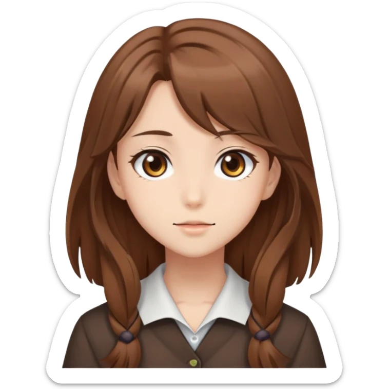 Generate me anime girl with brown tall hair with brown eyes  sticker
