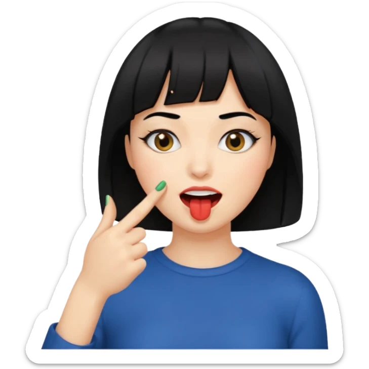 Chicas con pelo negro y corte bob haciendo que se muerde uno de sus dedos de manera picara sticker