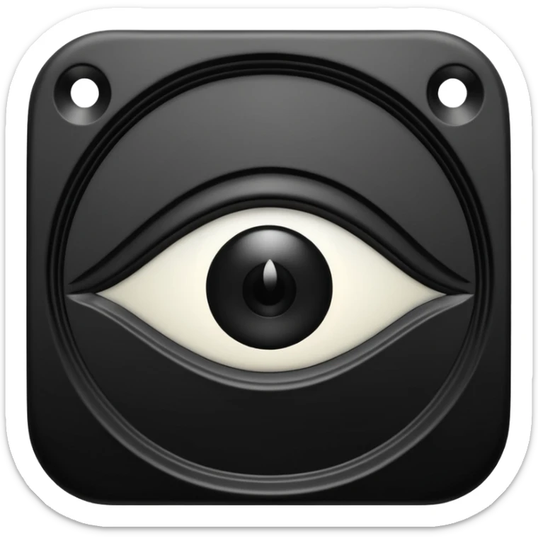 Minimal emoji, gothic religious relic made of matte black metal, engraved eye symbol above a number 8, ancient sacred fashion artifact aesthetic, sculptural form, no glow, no neon, flat emoji style, centered, transparent background sticker