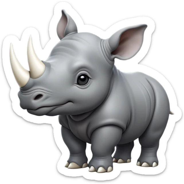 cinematic-noble-baby-rhinoceros-portrait-emoji,slate-grey-hide--poised-and-regal,-with-a-massive,-powerful-build-and-a-thick, white horn -deep-set-soulful-piercing-eyes,-simplified-yet-sharp-and-sophisticated-features,-highly-detailed,-large-black-eyes sticker