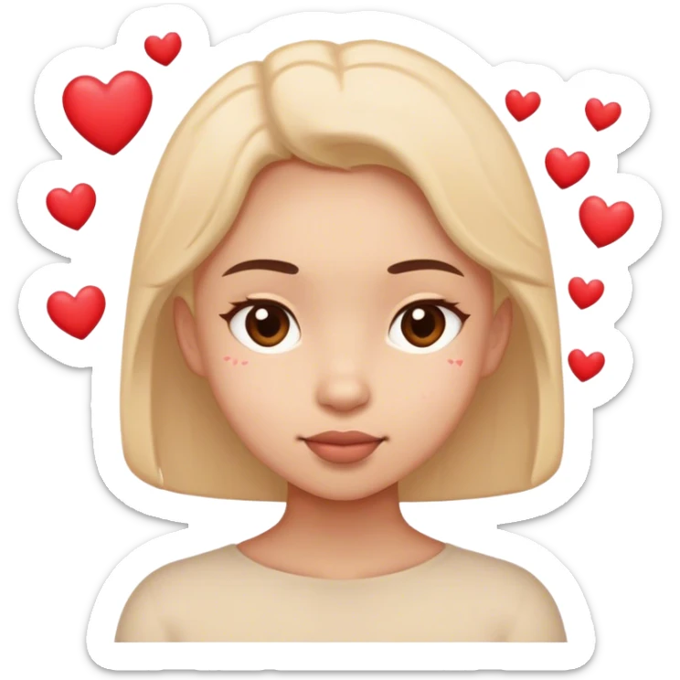 Ein Emoji der süß guckt und um ihn herum sind die kleine Herzen sticker