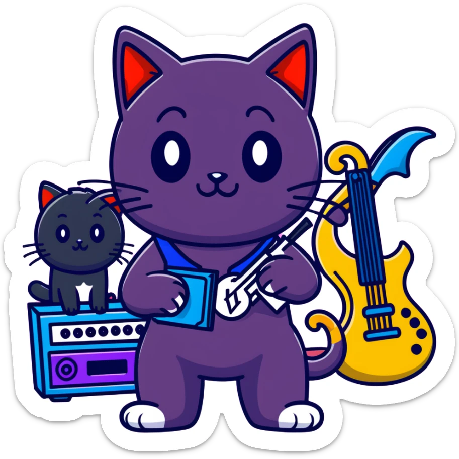 black cat gang with musical instruments in New York with Playboi Carti and Lil Uzi Vert in the background sticker