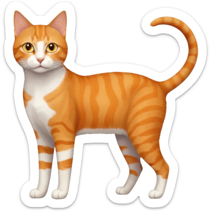full body orange domestic shorthair slim cat with yellow/orange eyes and a white triangle pattern on his face playing sticker
