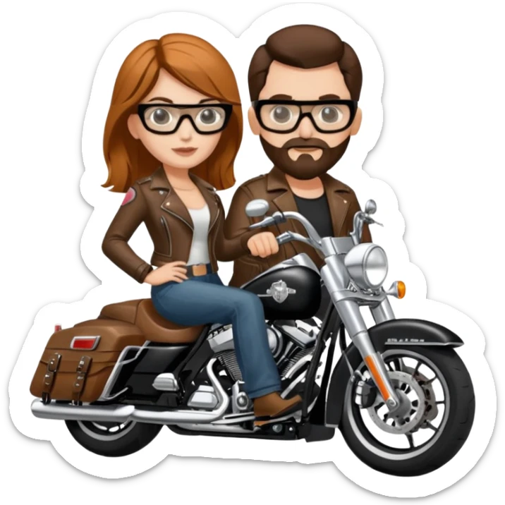 Un couple de biker sur une harley road king noire, l'homme a une paire de lunettes demetz ros21, la fille a des cheveux plus dans les tons chatain sticker