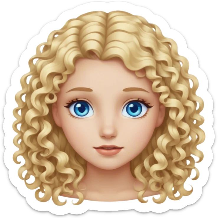 A blonde haired girl with blue eyes and long lashes and curly hair sticker