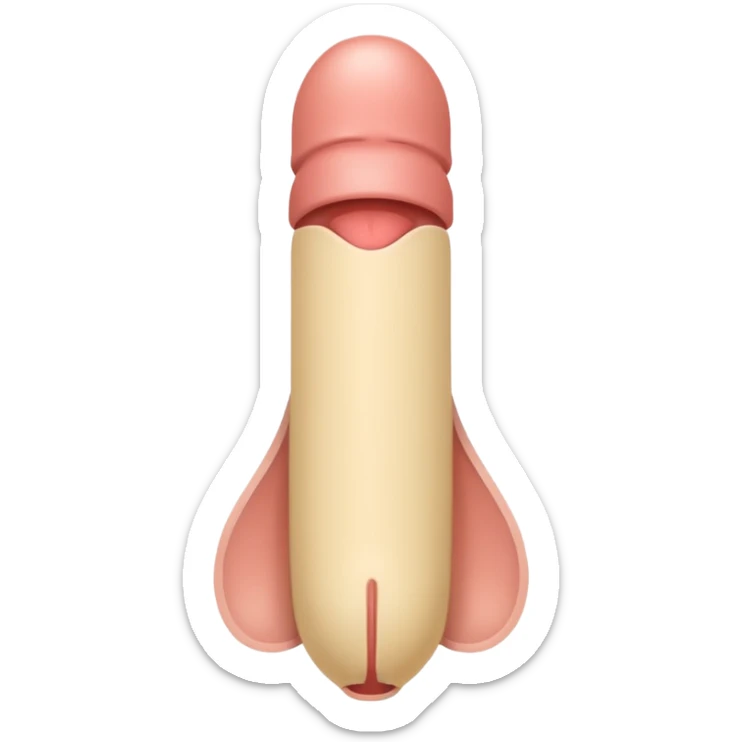 
Create an educational emoji of a male reproductive organ (penis) in a simplified cartoon style, flat 2D colors, Android emoji style, with clear outlines, neutral color, for teaching anatomy, 64x64 PNG, transparent background. sticker