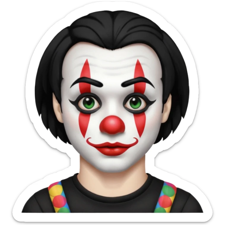 man with black hair only black and white clown makeup black eye makeup black lipstick black t-shirt sticker