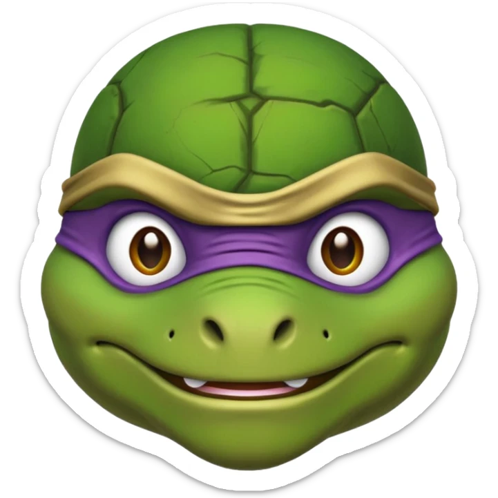 Donatello from Teenage Mutant Ninja Turtles, emoji style, head only, with a shell detail sticker