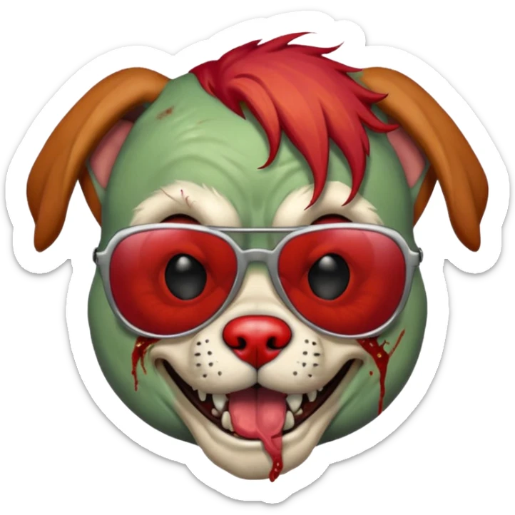 Zombie dog with sun glasses and red hair and joker nose hungry  sticker