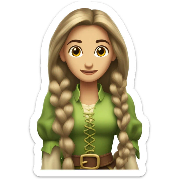 Rapunzel con pelo largo suelto con ojos verdes y chica conpelo marrony ojos marrones  sticker