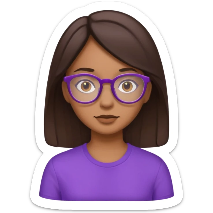 Chica de pelo moreno con gafas, lleva camisa violeta. Piel morena clara sticker