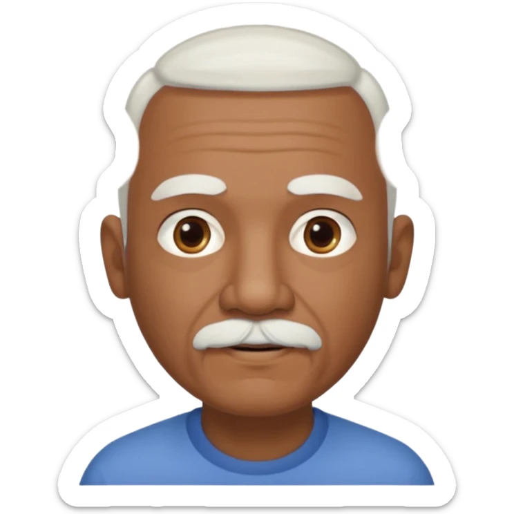 An elderly man emoji with medium-dark skin tone, short neatly trimmed white hair around the sides and back of his head, a bald top, and well-groomed facial hair — a small white mustache paired with a short rounded white goatee that frames his mouth. sticker