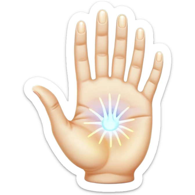  -- ethereal glowing hand palm lines-- 5 fingers reading palm - the act of palm reading practice 
 sticker