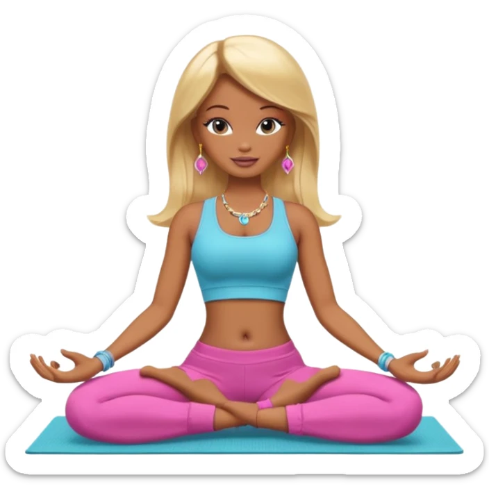 Brown skin blonde hair Barbie doing yoga with belly button pierced sticker