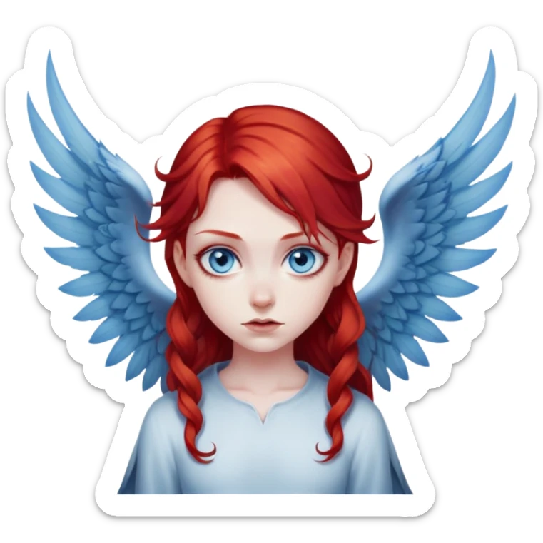 diabolical girl with wings, red hair, blue eyes, dark aura sticker