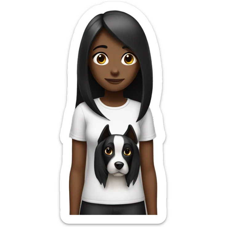 A girl with straight hair with a black dog with white breasts sticker