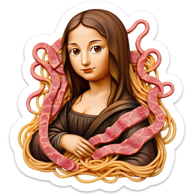monalisa made of SPAM meat melted pink dripping sauce spaghetti portrait sticker