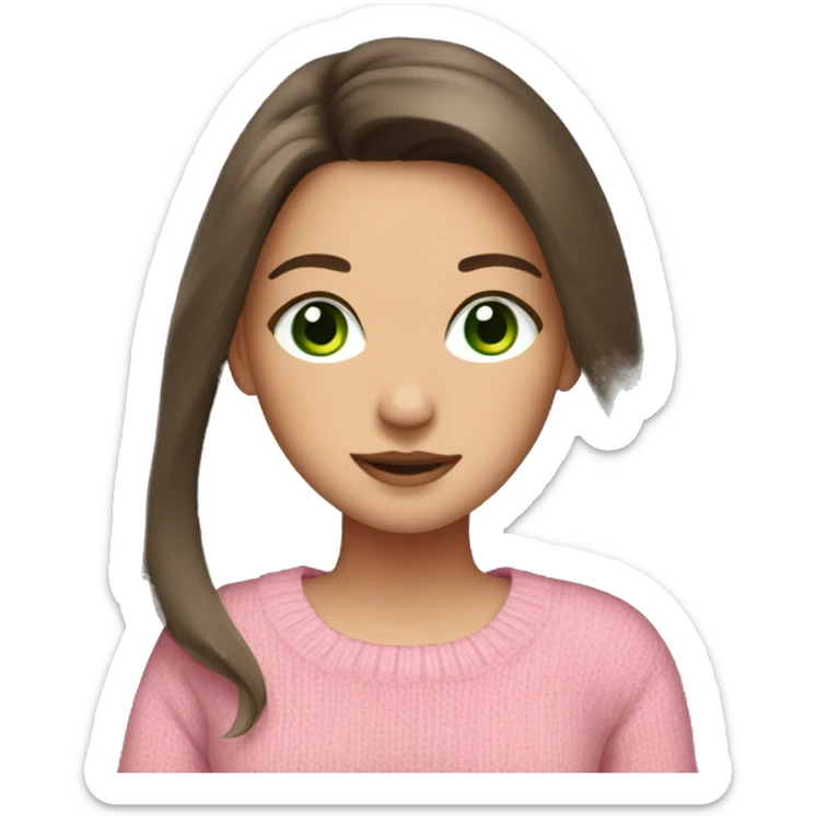 Brunette girl with long hair and green eyes in a pink sweater sticker