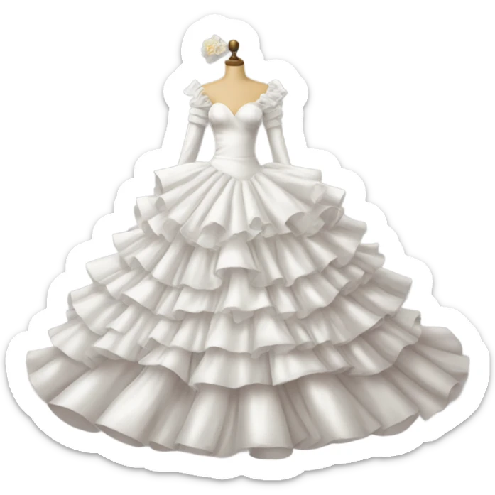 eighties ruffled ballgown wedding dress with big sleeves sticker