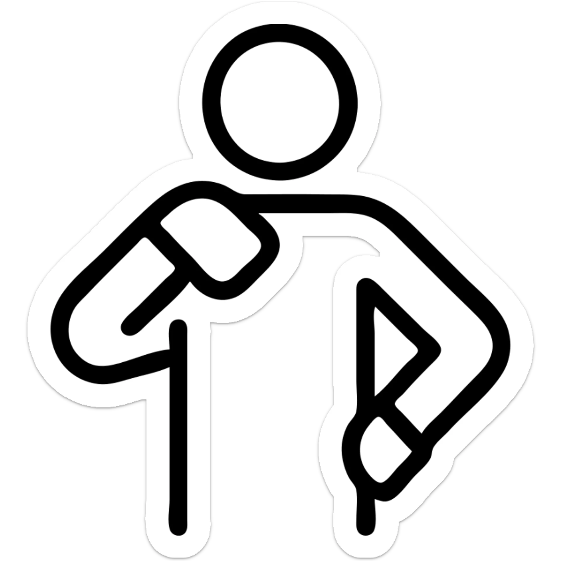 outlined icon of a man with one hand on his shoulder and the other on his waist, no color, no fill, clean black lines sticker