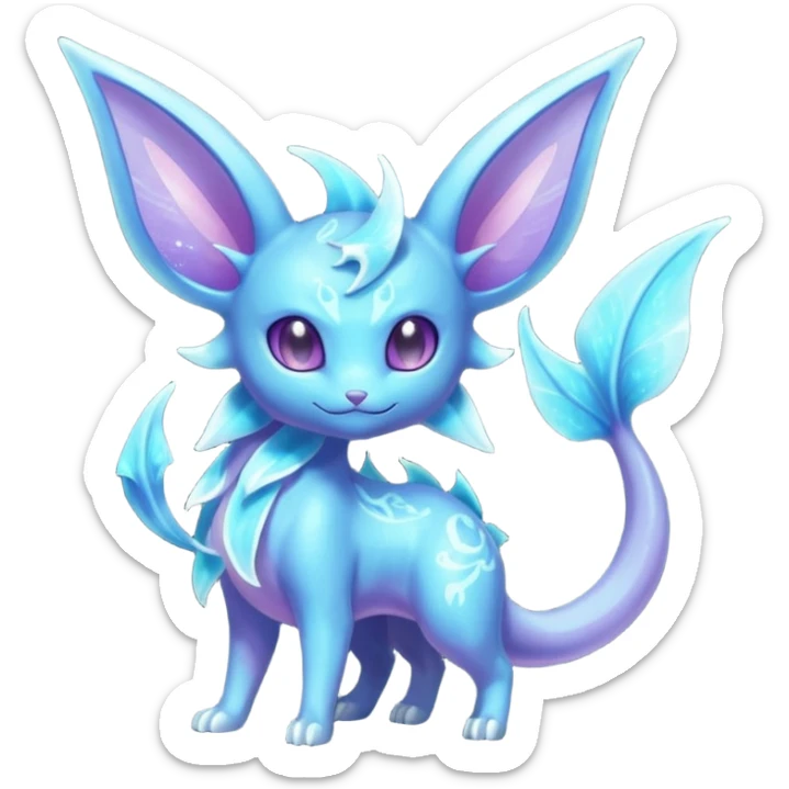 Shiny Sparkly Bioluminescent Glowing Espeon-Lumineon-Vaporeon-Amaura-Dragonair-Fakémon-hybrid-creature (full body)  sticker