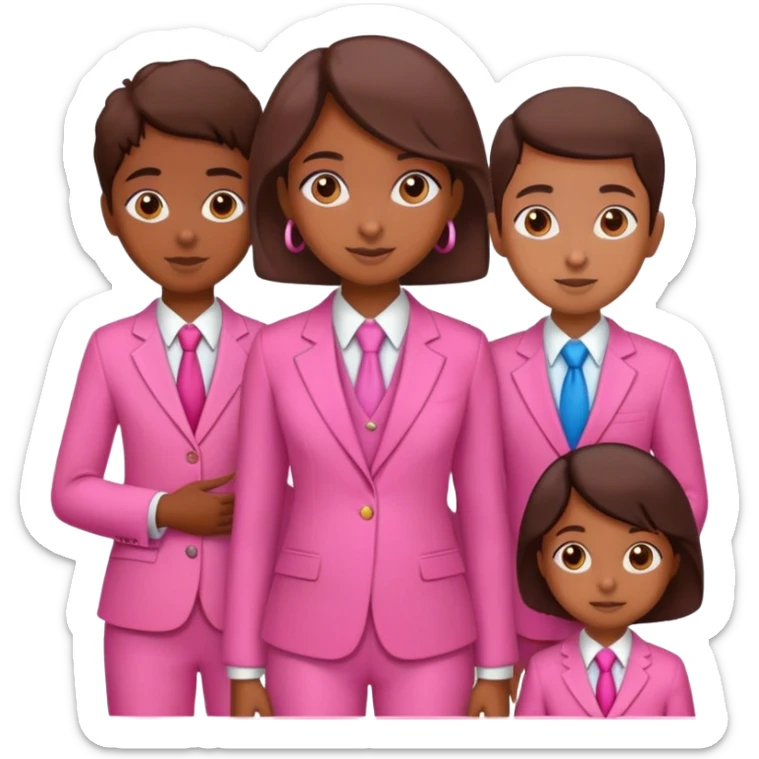 Brune girl pink suit with children sticker