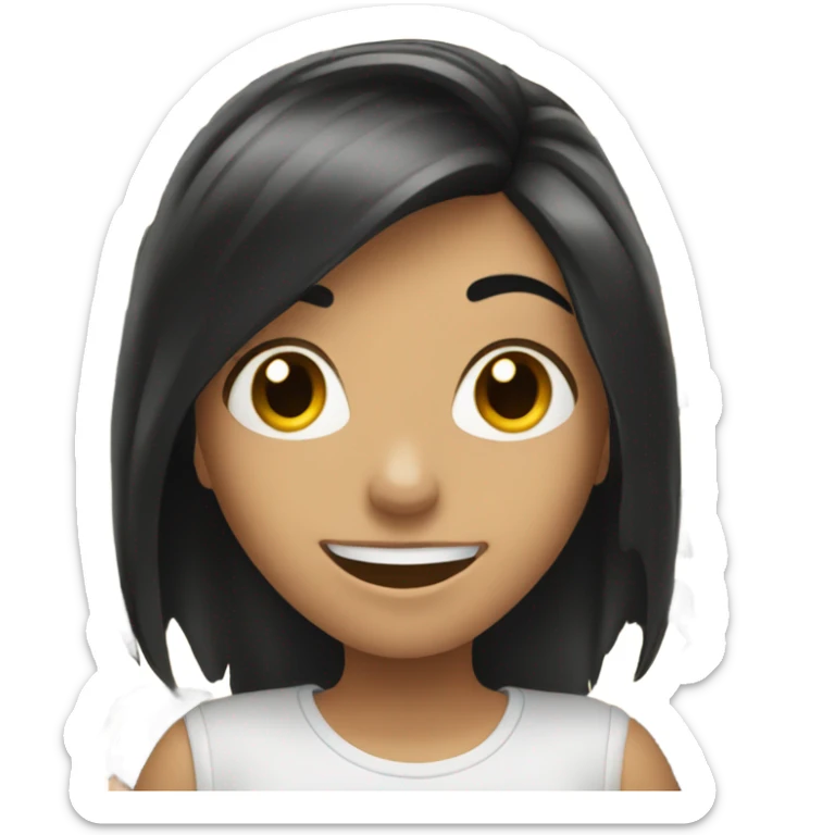 smiling girl with black hair flipping her hair with one hand  sticker