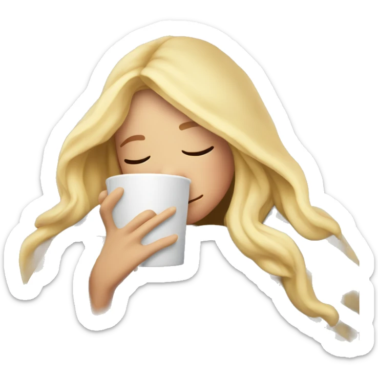 Blonde girl inside a blanket sipping coffee eyes closed sticker