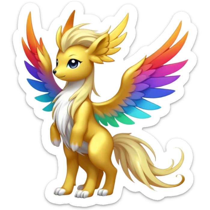 Anthro Sona Cool Cute Colorful Shy Winged Shiny Fakemon-Fantasy-Creature With Long Hair-Mane Full Body sticker