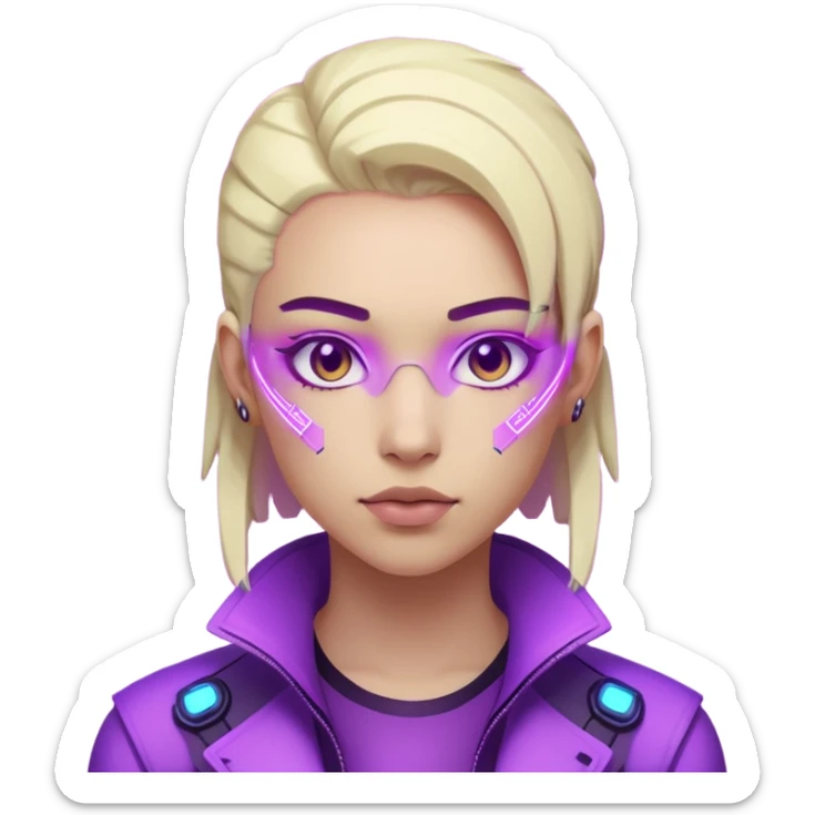 neutre gender neon cyberpunk light purple, I don't want you to use props, não utilizar óculos sticker