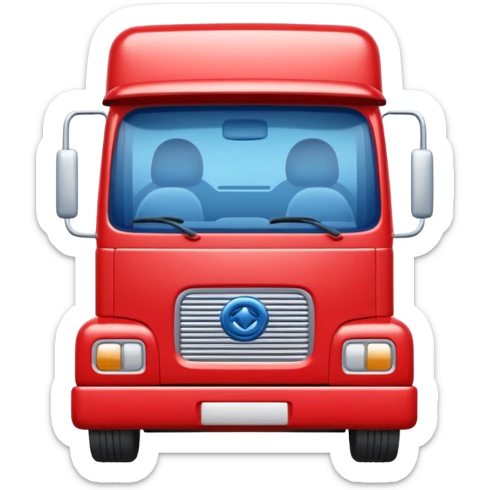 3D red truck emoji, glossy and cute, front view, with a blue plate showing white "TIR" on the front. No brand logos. High quality, simple and clean. sticker