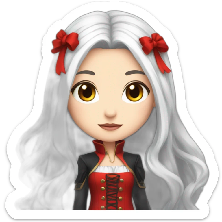 rpg-girl-with-long-straight white-hair-and-red-dress and black tights like chibi sticker